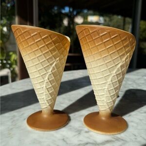 Two vintage Bormioli waffle cone ice cream glasses / bowls, made in Italy